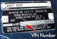 VIN Picture - Model 1 - HONDA ACCORD 2400 cc 03-08  16 VALVE  VTEC    5 DR HATCH