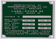 VIN Picture - Model 4 - LAND ROVER DEFENDER DIESEL 2500 cc 01-07      TD5  ALL BODY TYPES